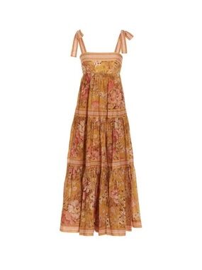 Zimmermann Mustard Floral Tie-Shoulder Maxi Dress